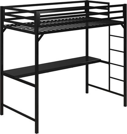 DHP Miles Metal Twin Loft Bed with Desk, Black