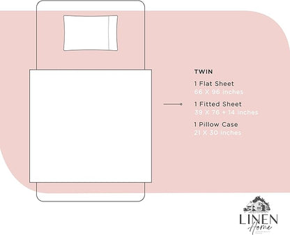 Linen Home 100% Cotton Percale Sheets Twin Size, English Rose, Deep Pocket, 3 Pieces Set - 1 Flat, 1 Deep Pocket Fitted Sheet and 1 Pillowcase, Crisp Cool and Strong Bed Linen
