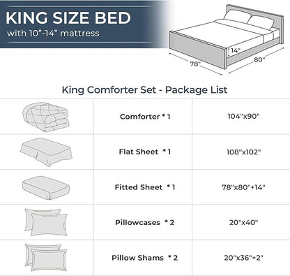 HEVUMYI King Comforter Set - 7-Piece All Season Bed in a Bag King, Ultra Soft Bedding Set with Comforter, Flat Sheet, Fitted Sheet, Pillowcases, Pillow Shams, Pink & Ivory