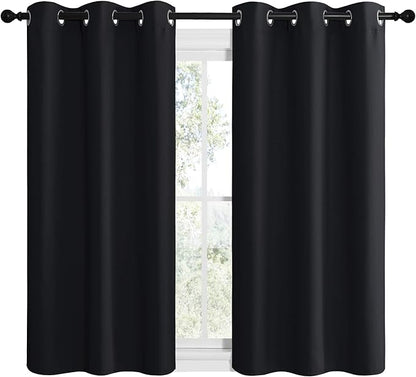 NICETOWN Blackout Draperies Window Curtain Panels, Autumn/Winter Thermal Insulated Solid Grommet Blackout Curtains/Drapes for Cafe (Set of 2, 42 inches by 50 inches, Black)