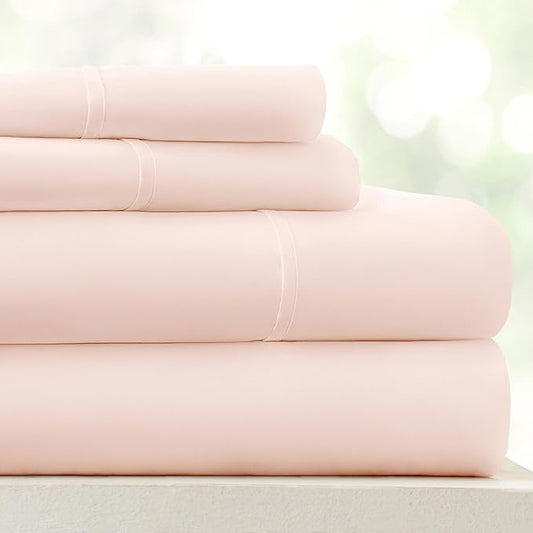 Linen Market Double-Brushed Microfiber Twin XL Sheet Set 3 Piece – Oeko-TEX Certified Ultra Soft & Wrinkle-Free - 16" Deep Pocket Sheets - Easy Care Twin XL Size - Blush