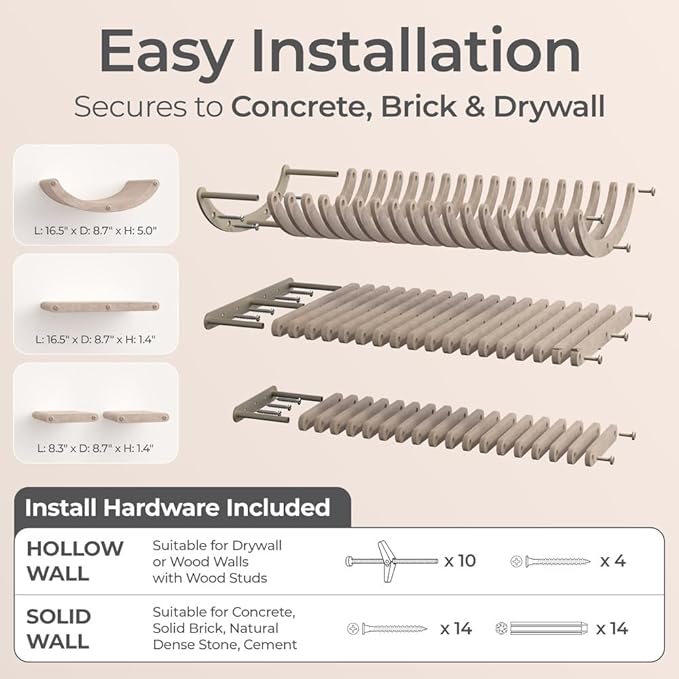 Wall Mounted Cat Shelves (Set of 4) by Pryde Pets - 100% Sustainable PET Felt Feline Enrichment Climber Furniture for Small & Large Indoor Cats, Modern Climbing Gym Jungle Design (Oatmeal)-Mewly Pet