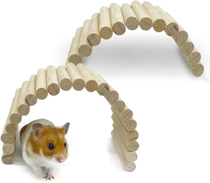 PIVBY 2PCS Wooden Hamster Ladder Bridge, Flexible Wood Tunnel Hide, Hamster Chew Toys for Small Animals Guinea Pig, Rat, Chinchilla, Gerbil, Mice, Mouse (Natural)-Mewly Pet