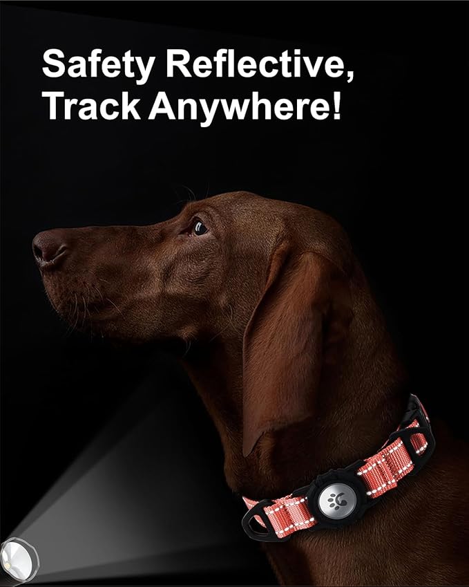 TagME Airtag Dog Collar,Waterproof Reflective Pet Collar with Airtag Holder,Soft Padded and Double D-Rings for Extra Large Dogs,Baby Pink-Mewly Pet