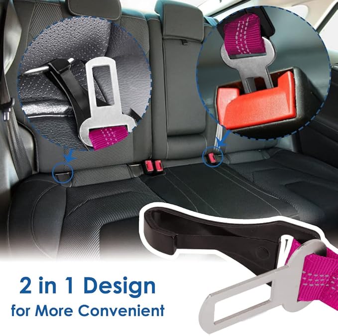 SlowTon Dog Seat Belt, Adjustable Dog Safety Belt Leash, 2 in 1 Latch Bar Attachment Dog Car Seatbelt with Elastic Nylon Bungee Buffer, Reflective Nylon Belt Tether (FU)-Mewly Pet