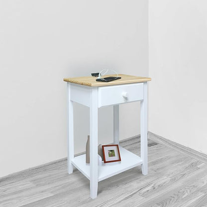 Casual Home Owl Night Stand with USB Port Charging Station and Drawer, 17.5" W x 14.25" D x 24.5" H, Natural White