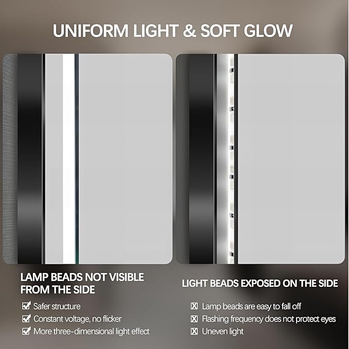 44" Round LED Bathroom Mirror, Wall Mounted Round Backlit Mirror LED Bathroom Vanity Mirror with Lights Fog Free Circle Lighted Mirror with Black Frame, Smart Light up Mirror 3-Color