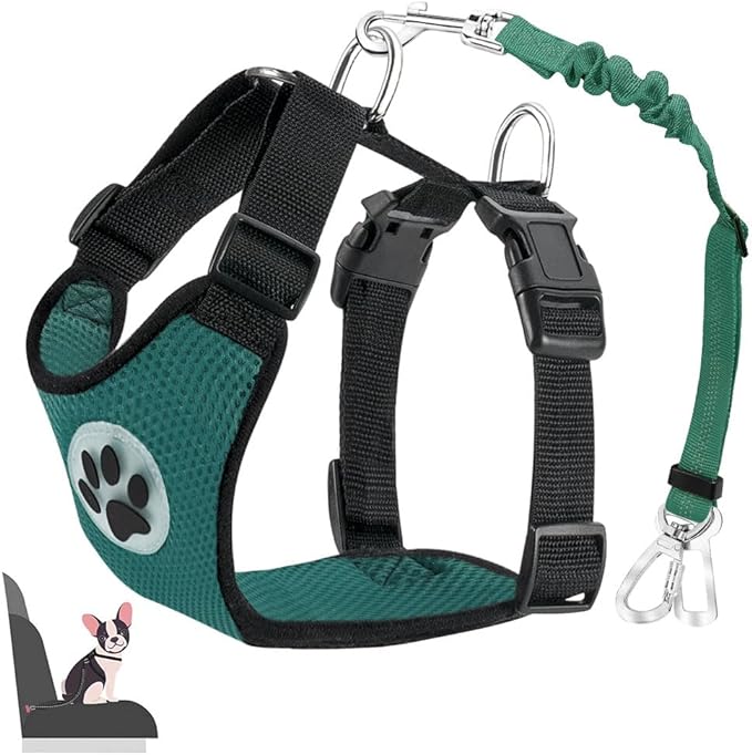 Lukovee Dog Seat Belt for Car, Adjustable Dog Car Harness for Large Medium Small Dogs, Soft Padded & Breathable Mesh Dog Seatbelt with Car Strap and Carabiner((Double Clip 2 in 1),Small)-Mewly Pet