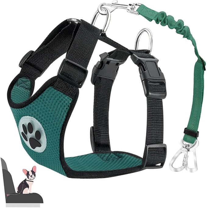 Lukovee Dog Seat Belt for Car, Adjustable Dog Car Harness for Large Medium Small Dogs, Soft Padded & Breathable Mesh Dog Seatbelt with Car Strap and Carabiner((Double Clip 2 in 1),Medium)-Mewly Pet