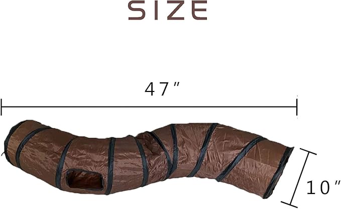 iCAGY Cat Tunnel for Indoor Cats Interactive, Rabbit Tunnel Toys, Pet Toys Play Tunnels for Cats Kittens Rabbits Puppies Crinkle Pop Up Brown 47" Shape S-Mewly Pet