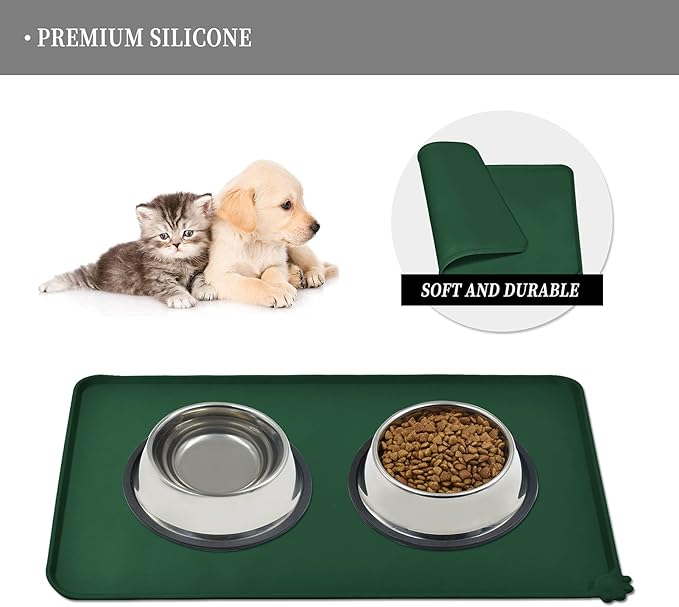 Waterproof Pet Feeding Mat with High Raised Edges, Heavier and Thicker Placemats for Cat Dog Water Bowl with BPA Free, Dogs Cats Food Mats for Messy Drinkers to Prevent Spill and Protect Floors-Mewly Pet