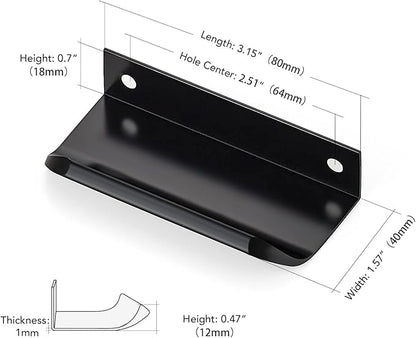Ravinte Hardware 20 Pack Black Cabinet Handles, 3.15 Inch (80mm) Finger Edge Pulls, 2-1/2 Inch Hole Center, Finger Pulls for Cabinets