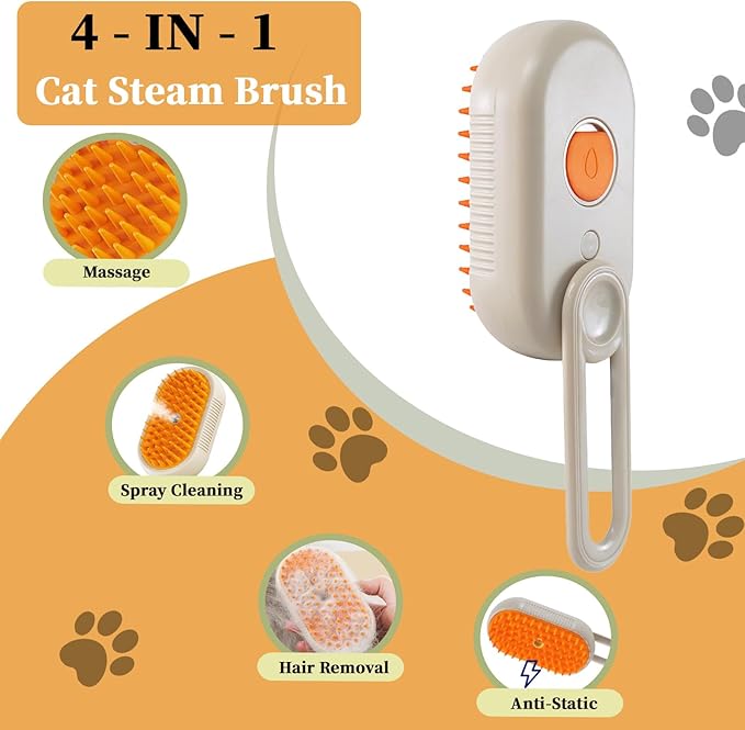 4-in1 Cat Steam Brush for Shedding & Grooming, Spray Hair Removal Comb with 2 Waterless Shampoo, Cat and Dog Brush for Shedding, Pet Grooming Comb Hair Removal Tool for Cats and Dogs-Mewly Pet