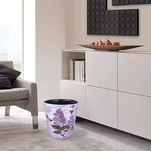 10L/2.64 Gallon Trash Can Waterproof PU Leather Flowers Pattern Wastebasket Paper Basket Dustbin Garbage Bin - (Type 7)