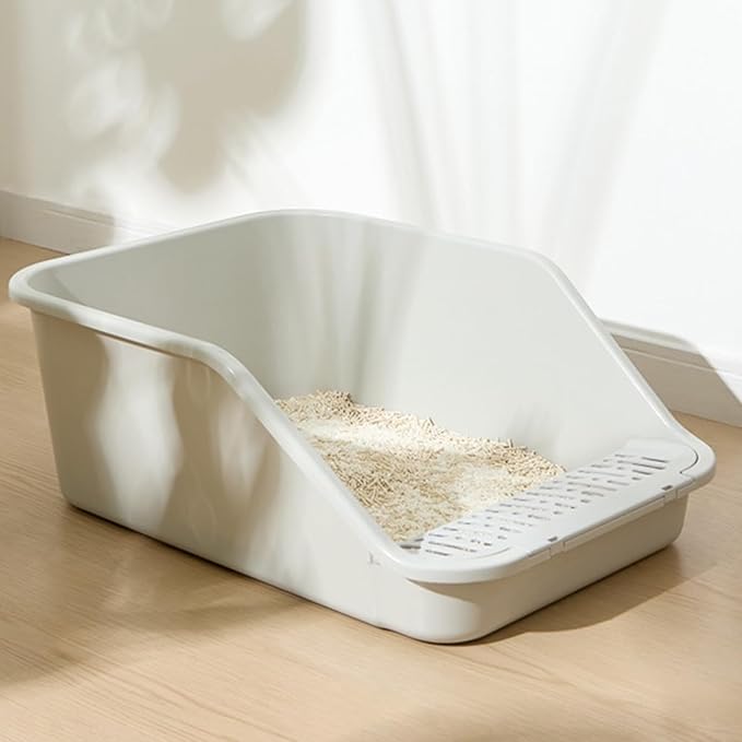 SpaceTime Large Cat Litter Box with High Sides,Cat Boxes for Indoor Cats,Cat Litter Pan for Kitty,Litter Box with Low Entry,Easy to Clean,Anti-Splashing(Grey)-Mewly Pet