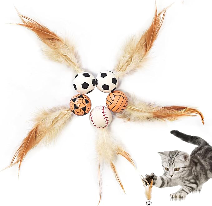 Cat Toy Balls, 5 PCS Colorful Feather Bouncy Balls for Cats No Noise Interactive Kitten Toys Cat Exercise Ball, Safe for Your Kitty (B)-Mewly Pet