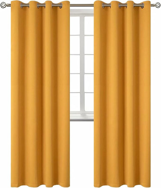 BGment Room Darkening Curtains 84 Inches Long - Grommet Thermal Insulated Drapes Window Treatment Curtains for Bedroom, 2 Panels, 52 x 84 Inch, Mustard Yellow