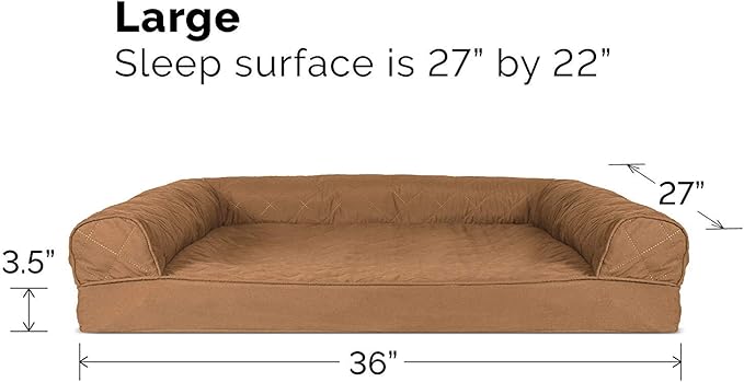 Furhaven Orthopedic Dog Bed for Large/Medium Dogs w/ Removable Bolsters & Washable Cover, For Dogs Up to 55 lbs - Quilted Sofa - Toasted Brown, Large-Mewly Pet