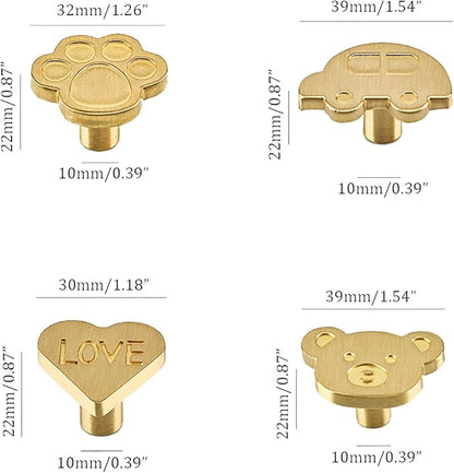 4Pcs Brass Knobs for Kids Cute Decorative Handles for Boys and Girls (Paw Print)