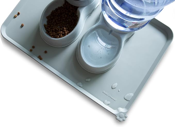 Hoki Found Large Silicone Pet Food Mats Tray - Non Slip Pet Dog Cat Bowl Mats Placemat - Dog Pet Cat Feeding Mat - Waterproof Dog Cat Food Mats -Pet Water Mats for Floors - Battleship-Mewly Pet