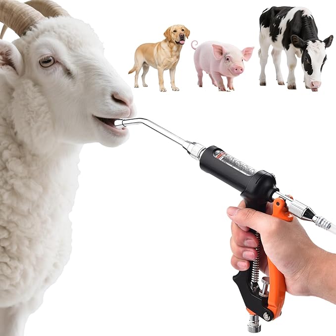 30ML Veterinary Metal Feeding Gun, Continuous Drench Gun Dosing Device Veterinary Adjustable Medicine Dispenser Husbandry Autonomous Feeding Tool, Pig Cattle, Sheep, Horse for Drench Gun-Mewly Pet