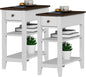 ChooChoo Side Table Living Room Set of 2, Narrow End Table with Drawer and Shelf, 3-Tier Sofa End Table for Small Space, White and Brown