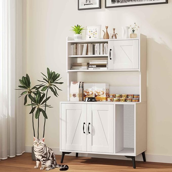 PETSITE Cat Litter Box Enclosure with Storage Shelf, 52 Inches Tall Modern Wooden Hidden Litter Box Furniture with Storage Shelving, Ideal for Indoor Cats (White)-Mewly Pet