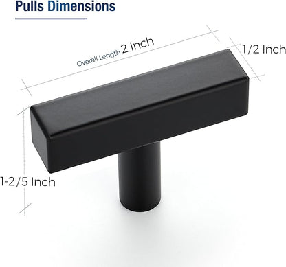 JOY DECOR 60 Pack Single Hole Matte Black Square Cabinet Handles Stainless Steel Cabinet Hardware Pulls for Kitchen and Drawers with 2 Inch Overall Length