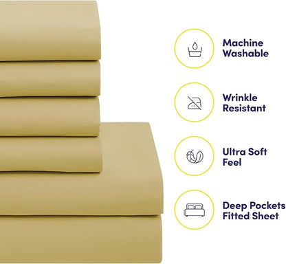 Sweet Home Collection 7 Piece Comforter Set Bag Solid Color All Season Soft Down Alternative Blanket & Luxurious Microfiber Bed Sheets, Camel, Twin XL