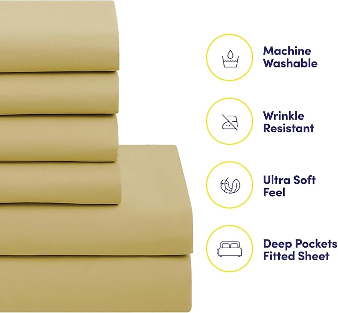 Sweet Home Collection 5 Piece Comforter Set Bag Solid Color All Season Soft Down Alternative Blanket & Luxurious Microfiber Bed Sheets, Camel, Twin
