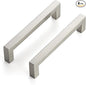 JOY DECOR 4 Pack Cabinet Handles, Brushed Nickel Cabinet Pulls, 5 Inch Kitchen Closet Handles Square Drawer Pulls Stainless Steel Drawer Hardware, 128mm Hole Centers