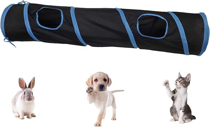iCAGY Cat Tunnel for Indoor Cats Interactive, Rabbit Tunnel Toys, Pet Toys Play Tunnels for Cats Kittens Rabbits Puppies Crinkle Pop Up Black 45"-Mewly Pet