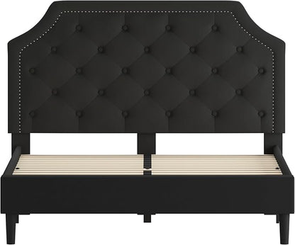 Flash Furniture Brighton Queen Size Tufted Upholstered Platform Bed in Black Fabric