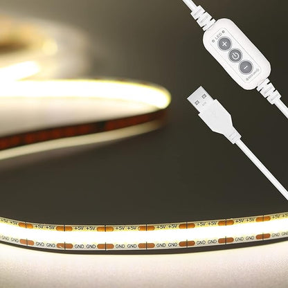 PAUTIX COB LED Strip Light 6.56ft/2m, 640LEDs 1200lm Dimmable 5V USB LED Strip White 4000K CRI90+ TV Backlight,USB Powered Flexible Under Cabinet LED Tape Light for Bedroom,Kitchen,Home DIY Lighting
