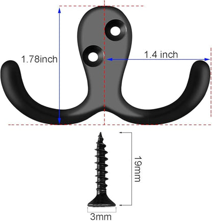 IBosins 10 Pack Heavy Duty Double Prong Coat Hooks Wall Mounted with 20 Screws Retro Double Hooks Utility Hooks for Coat, Scarf, Bag, Towel, Key, Cap, Cup, Hat