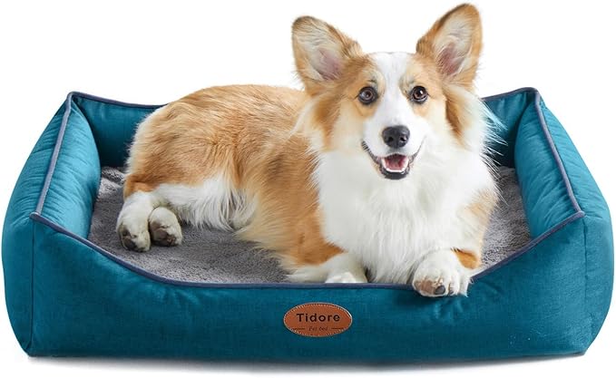 Orthopedic Dog Beds for Medium Dogs, Durable Egg Crate Foam Sofa Dog Bed wit Washable Removable Cover,Waterproof Lining,Pet Bed for Large Dogs (Peacock Blue, 31.5" L x 25.2" W x 7" Th)-Mewly Pet