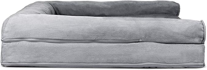 Furhaven Cooling Gel Dog Bed for Large Dogs w/ Removable Bolsters & Washable Cover, For Dogs Up to 95 lbs - Plush & Suede Sofa - Gray, Jumbo/XL-Mewly Pet