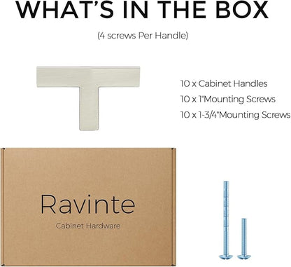Ravinte 10 Pack Solid Single Hole Slim Square Bar Dresser Drawer Handles Kitchen Cabinet Handles Brushed Nickel Drawer Pulls Kitchen Cabinet Hardware Pulls