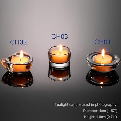 Clear Tealight Candle Holders - Set of 12, Round Chunky Glass Candle Holder, 3" Diameter - CH01 - Clear