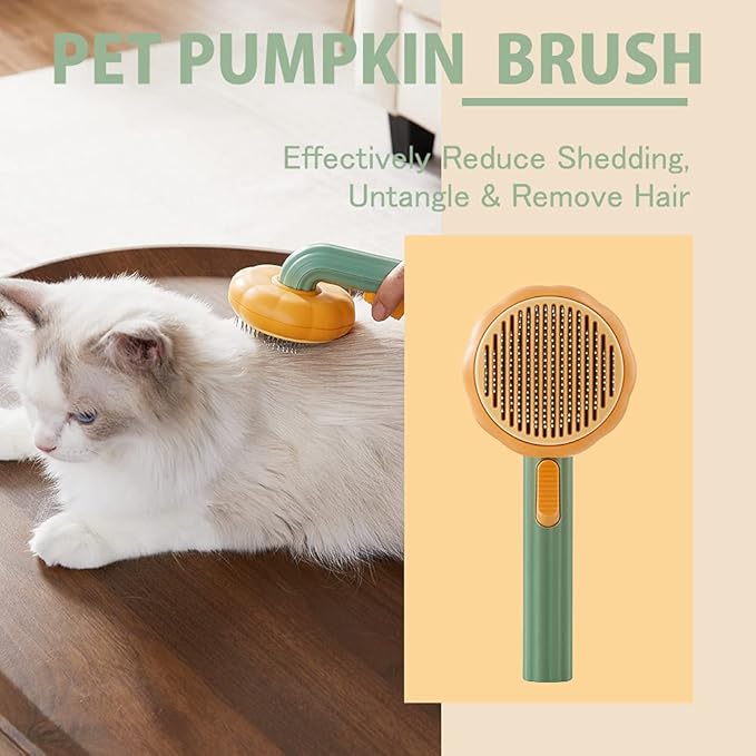 Pumpkin Self Cleaning Brush for Pet Deshedding - Deep Cleaning for Dogs, Cats, Puppies, Rabbits, Bunnies-Mewly Pet