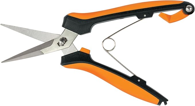 Fiskars Curved Micro-Tip Pruning Snips - 6" Garden Shears with Sheath and SoftGrip Handle - Yard and Garden Tools - Orange/Black-Mewly Pet