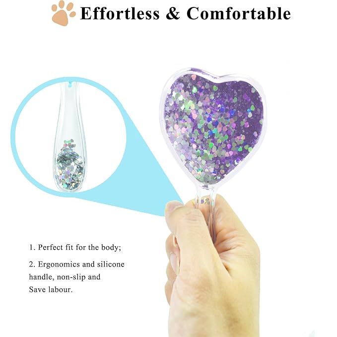 Small Dog Brush, Soft Brush for Shih Tzus, Yorkies, Maltipoos, Maltese, Love Shape Puppy Massaging Hair Comb for Small Dogs Cats Rabbits of All Hair Types (Glitter Purple)-Mewly Pet