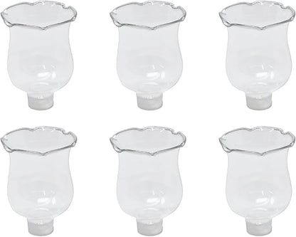 4E's Novelty Clear Glass Votive Cups with Peg - Pack of 6 - Tulip Votive for Candelabra Candle Holder, Home Interior Candle Sconce Glass Replacement Parts, Shabbat Candle Glass Oil Lamp (2.75" Tall)