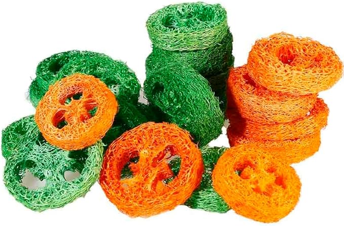 15 Pcs Fruit Flavored Loofah Slices Rabbit Chew Toys Guinea Pig Chew Toys Small Pet Chews Bunny Toys for Teeth Rabbit Toys-Mewly Pet