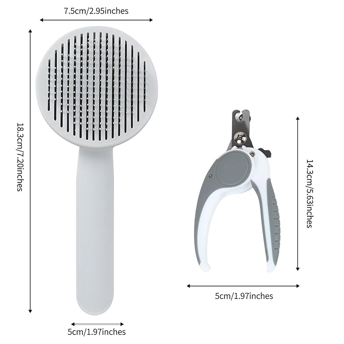 2PCS Pet Grooming Kit，Cat Brushes、Cat Nail Clipper，Cat Grooming Brush for Sedding and Grooming Fur（Grey）-Mewly Pet