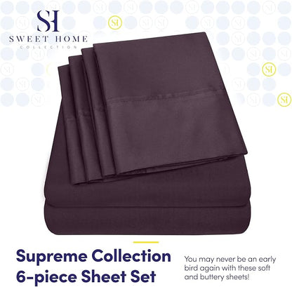 Cal King Size Bed Sheets - 6 Piece 1500 Supreme Collection Fine Brushed Microfiber Deep Pocket California King Sheet Set Bedding - 2 Extra Pillow Cases, Great Value, California King, Purple