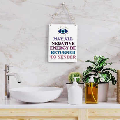 Evil Eye Decor Witchy Gifts for Witchcraft Lover, May All Negative Energy Be Returned to Sender Wall Hanging, Inspirational Wall Art for Home Office Decoration 8x10 Inches