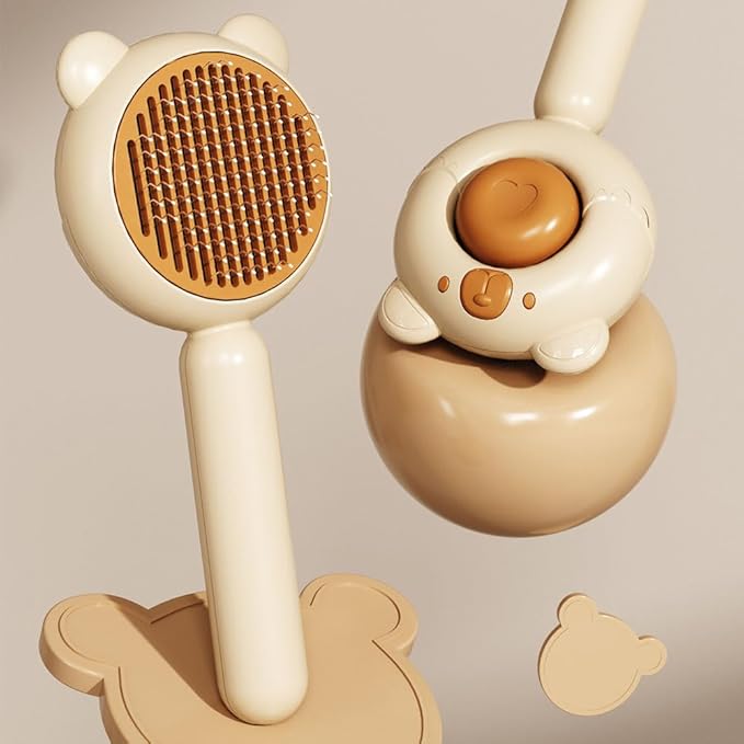 Cat Brush for Short or Long Haired Cats Dogs Rabbits, Cute Dog Brushes with Release Button for Massage and Removes Loose Fur, Dog Hair Brush Pet Grooming Deshedding Comb-Mewly Pet