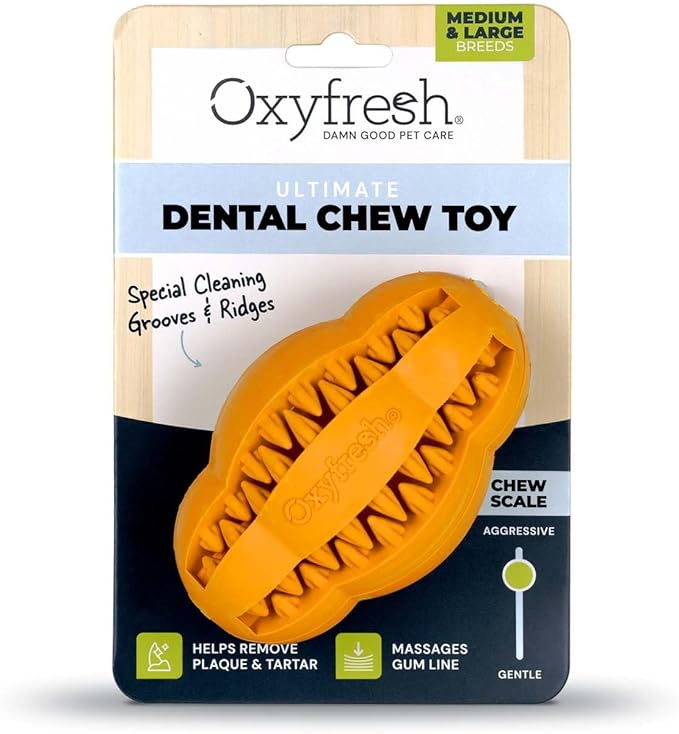 Oxyfresh Dog Dental Chew Toy - Best Durable Rubber Dog Toy for Tough Chewers – Helps Remove Plaque, Cleans Teeth & Freshens Breath Without Brushing (Large)-Mewly Pet