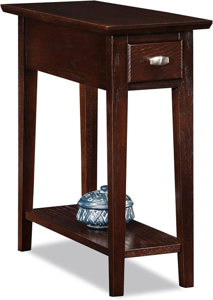 Leick Home 15 in Wide End Table, Solid Wood Construction, One Drawer, One Lower Shelf, Narrow Width, Easy-Assembly, Chocolate Oak, 15 in W x 24 in D x 24 in H, 10071-CH